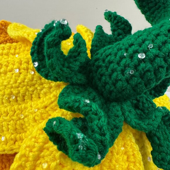 Handmade Crochet Flower Hat With Green Stem & Yellow Petals Fairy Hat Costume main image 10